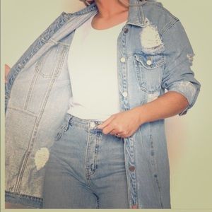 Missguided long distressed denim jacket